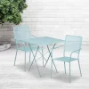 Emma And Oliver Commercial 28" Square Metal Folding Patio Table Set W/ 2 Square Back Chairs