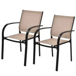 Tangkula 2PCS Outdoor Dining Chairs Stackable Chairs W/Armrests & Breathable Fabric For Balcony Garden & Patio -Outdoor Comfort Deals Store GUEST 48d72486 9898 44d8 9606 080a5ec22374