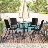 5-Piece Patio Rattan Dining Table Set , Counter Height PE Wicker Dining Table Set With Umbrella Hole And 4 Foldable Chairs, Brown-ModernLuxe