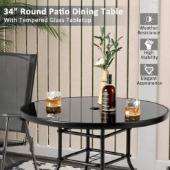 Costway 34 Inch Patio Dining Table Round Tempered Glass Tabletop With 1.5'' Umbrella Hole -Outdoor Comfort Deals Store GUEST 4be4aadd 209c 4b77 b1b0 7b19791a5bf3