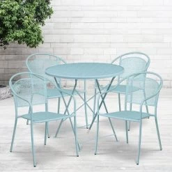 Flash Furniture Oia Commercial Grade 30" Round Indoor-Outdoor Steel Folding Patio Table Set With 4 Round Back Chairs