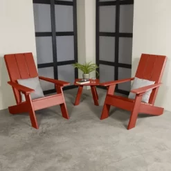3pc Outdoor Set With Italica Modern Adirondack Chairs & Side Table - Rustic Red - Highwood