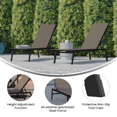 Emma And Oliver Set Of 2 Textilene Adjustable 5 Position Patio Chaise Lounge And Metal Frame 5 Emma And Oliver Set Of 2 Textilene Adjustable 5 Position Patio Chaise Lounge And Metal Frame - Image 5