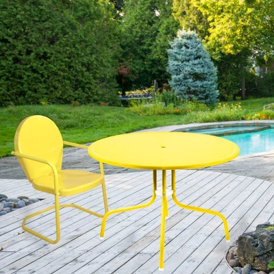 Northlight 39.25-Inch Outdoor Retro Metal Tulip Dining Table, Yellow 1 Northlight 39.25-Inch Outdoor Retro Metal Tulip Dining Table, Yellow