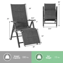 Costway Outdoor Foldable Reclining Padded Chair Aluminum Frame Adjustable
