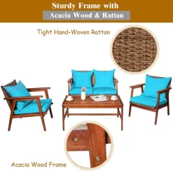 Costway 8PCS Patio Rattan Furniture Set Acacia Wood Frame Cushioned Sofa Chair Turquoise -Outdoor Comfort Deals Store GUEST 4e398e53 eb4b 4347 b293 88b40ce65dba