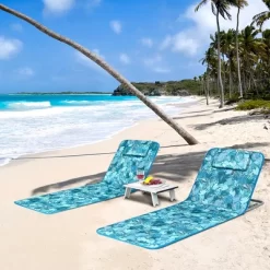 Costway 3-Piece Beach Lounge Chair Mat Set 2 Adjustable Lounge Chairs With Table BlueStripe -Outdoor Comfort Deals Store GUEST 4e69d0fa 4f5f 4d73 8263 3d2ac0ef2bed