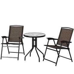 Costway 3PC Bistro Patio Garden Furniture Set 2 Folding Chairs Glass Table Top Steel -Outdoor Comfort Deals Store GUEST 4e70f836 9183 4be5 9224 09fb9916759b
