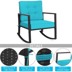 Costway Patio Rattan Rocker Chair Outdoor Glider Rocking Chair Cushion Lawn Turquoise -Outdoor Comfort Deals Store GUEST 4eefe8fa 628c 4f60 af1b bb0c51686b34