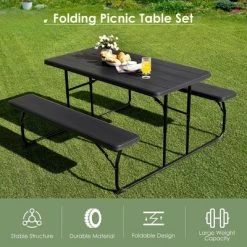 Costway Folding Picnic Table & Bench Set For Camping BBQ W/ Steel Frame White/Balck -Outdoor Comfort Deals Store GUEST 50417fce bad3 4e16 8f06 6b85ad0268af