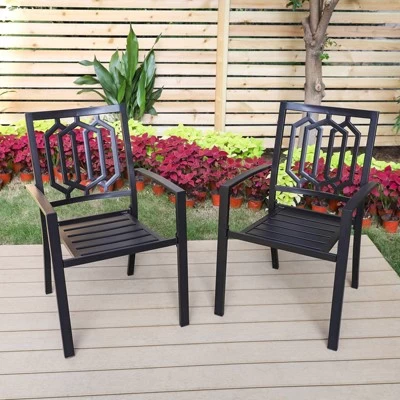 7pc Patio Dining Set With 59"x35" Steel Rectangle Table With 2.6" Umbrella Hole & 6 Steel Arm Chairs - Black - Captiva Designs 5 7pc Patio Dining Set With 59"x35" Steel Rectangle Table With 2.6" Umbrella Hole & 6 Steel Arm Chairs - Black - Captiva Designs - Image 5