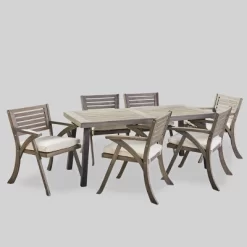 Della-Hermosa 7pc Acacia Wood Dining Set - Gray - Christopher Knight Home