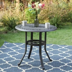 Outdoor Cast Aluminum Round Table With 1.97" Umbrella Hole - Brown - Captiva Designs