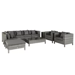 Outsunny 9-Piece Rattan Wicker Outdoor Patio Sectional Furniture Conversation Set With Modern Design, Thick Soft Cushions, Footstool & Tea Table -Outdoor Comfort Deals Store GUEST 515463ab 12ef 4ba5 9966 e5fdf64f8495