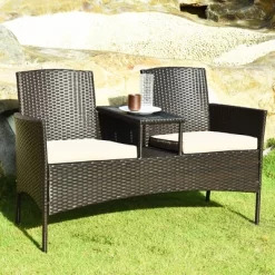 Costway Patented Patio Rattan Conversation Set Loveseat Sofa Cushioned Coffee Table Mix Brown -Outdoor Comfort Deals Store GUEST 51d79538 6cbe 4848 ba53 e876068a5076
