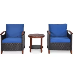Costway 3PCS Patio Rattan Furniture Set Wooden Frame Cushion Table Shelf RedBeigeBlue 19 Costway 3PCS Patio Rattan Furniture Set Wooden Frame Cushion Table Shelf RedBeigeBlue -Outdoor Comfort Deals Store GUEST 52769520 6056 4e29 a40a 414a138413f1
