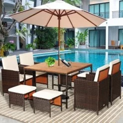 Costway 9PCS Patio Rattan Dining Set Cushioned Chairs Ottoman Wood Table Top WhiteRed 23 Costway 9PCS Patio Rattan Dining Set Cushioned Chairs Ottoman Wood Table Top WhiteRed -Outdoor Comfort Deals Store GUEST 531a1ed4 28c3 42a6 a45a c40caad6aa74