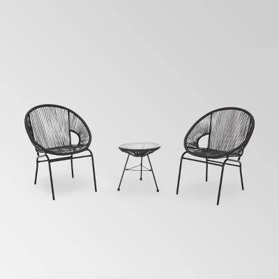 Nusa 3pc Faux Rattan Chat Set - Christopher Knight Home 1 Nusa 3pc Faux Rattan Chat Set - Christopher Knight Home