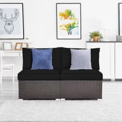 Tangkula 2PCS Patio Sectional Armless Sofas Outdoor Rattan Furniture Set W/ Cushions Black -Outdoor Comfort Deals Store GUEST 537b1985 fc49 45f1 9c24 327d0abf67cc
