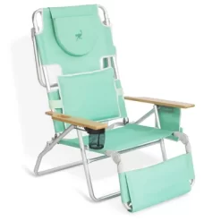 Ostrich Deluxe Padded 3-N-1 Lightweight Portable Adjustable Outdoor Folding Chair For Lawn Beach Lake Camping Lounge With Footrest, Teal (3 Pack)