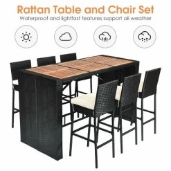 COSTWAY 7 PCS Patio Rattan Wicker Bar Dining Furniture Set Wood Table Top 6 Stools -Outdoor Comfort Deals Store GUEST 55fd0bd7 49df 45f7 bca7 ebb740796824