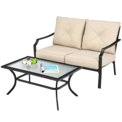 Costway 2 PCS Patio Loveseat With Coffee Table Outdoor Sofa Bench With Cushions -Outdoor Comfort Deals Store GUEST 56317acb be73 4bc3 a265 b8d4d1eac2f6