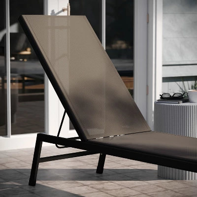 Emma And Oliver Set Of 2 Textilene Adjustable 5 Position Patio Chaise Lounge And Metal Frame 4 Emma And Oliver Set Of 2 Textilene Adjustable 5 Position Patio Chaise Lounge And Metal Frame - Image 4