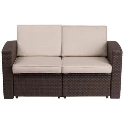 Flash Furniture Chocolate Brown Faux Rattan Loveseat With All-Weather Beige Cushions 14 Flash Furniture Chocolate Brown Faux Rattan Loveseat With All-Weather Beige Cushions -Outdoor Comfort Deals Store GUEST 571f2fc5 9b33 4c14 b3d1 9c981a154695 1