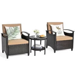 Costway 3PCS Patio Rattan Furniture Set Cushioned Sofa Storage Table W/ Shelf Garden -Outdoor Comfort Deals Store GUEST 575ecfc4 92e1 40f4 899a f2e64976acaa