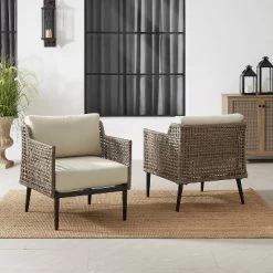 Southwick 2pk Outdoor Wicker Armchairs - Cream/Light Brown - Crosley