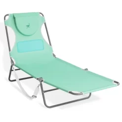 Ostrich Chaise Lounge Outdoor Lightweight Folding Adjustable Reclining Beach Chair For Tanning Pool Lake Patio Lawn Camping, Teal (2 Pack)