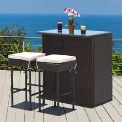 Costway 3PCS Patio Rattan Wicker Bar Table Stools Dining Set Cushioned Chairs Garden -Outdoor Comfort Deals Store GUEST 59c49d84 8291 4e0d 80a3 2f0dc1511f3a