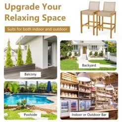 Costway Set Of 2 Patio Wood Barstools Rattan Bar Height Chairs With Backrest Porch Balcony -Outdoor Comfort Deals Store GUEST 5a549685 611f 4e07 81d6 663ec5a51db6