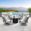 5pc Outdoor Set With 44" Round Aluminum Fire Table Set With 4 Swivel Rocking Chairs & Wind Blocker Lid - Oakland Living
