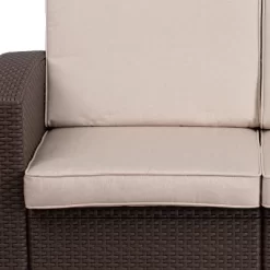 Merrick Lane Outdoor Furniture Resin Loveseat Chocolate Brown Faux Rattan Wicker Pattern 2-Seat Loveseat With All-Weather Beige Cushions -Outdoor Comfort Deals Store GUEST 5b0e444a c166 421e a3a8 0fb52658ccc7