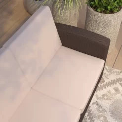 Merrick Lane Outdoor Furniture Resin Sofa Chocolate Brown Faux Rattan Wicker Pattern Patio 3-Seat Sofa With All-Weather Beige Cushions 16 Merrick Lane Outdoor Furniture Resin Sofa Chocolate Brown Faux Rattan Wicker Pattern Patio 3-Seat Sofa With All-Weather Beige Cushions -Outdoor Comfort Deals Store GUEST 5b573cb1 804a 4d88 86d1 e6829f56b906