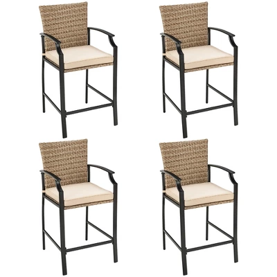 Costway 5PCS Outdoor Bistro Set Rattan Bar Stool Table Set With Cushions Steel Frame 7 Costway 5PCS Outdoor Bistro Set Rattan Bar Stool Table Set With Cushions Steel Frame - Image 7