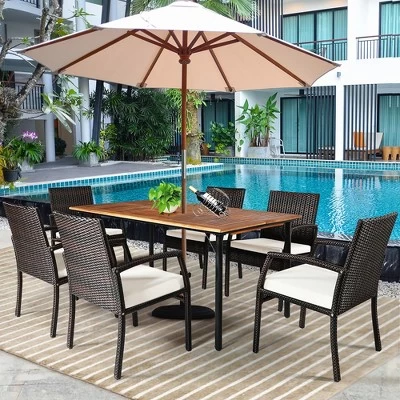Costway 7PCS Patio Rattan Dining Set Table Top W/Umbrella Hole 4 Costway 7PCS Patio Rattan Dining Set Table Top W/Umbrella Hole - Image 4