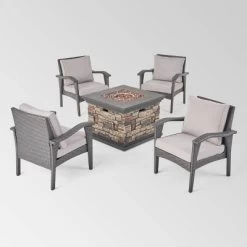 Kaula 5pc Faux Rattan Club Chair & Fire Pit Chat Set - Christopher Knight Home