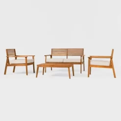 Saracina Home 4pc Mid-Century Modern Slatted Acacia Outdoor Patio Conversation Furniture Set -Outdoor Comfort Deals Store GUEST 5bd5681e 7e46 43b4 a961 a82e40c62e87