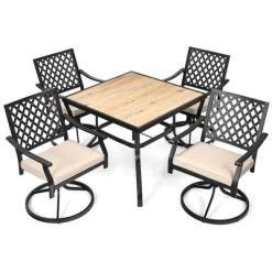 Costway 5PCS Patio Dining Set Square Table 4 Swivel Chair Rocker Cushioned Deck -Outdoor Comfort Deals Store GUEST 5bf46347 b22d 4006 9d3b 97a713c28684