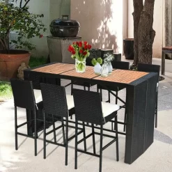 COSTWAY 7 PCS Patio Rattan Wicker Bar Dining Furniture Set Wood Table Top 6 Stools -Outdoor Comfort Deals Store GUEST 5c3ae13a 0939 4a6b 9e02 87763a58d56c