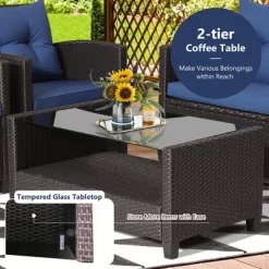 Costway 4 PCS Patio Rattan Furniture Set Glass Table Shelf Sofa Cushion -Outdoor Comfort Deals Store GUEST 5c3fab99 33ef 428b 9a6f a6f9244a1068