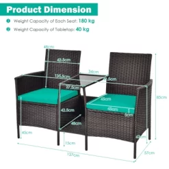 Tangkula Patio Loveseat 2 Person Cushioned Seats With Center Table Outdoor Rattan Furniture Set Turquoise/ Red -Outdoor Comfort Deals Store GUEST 5d24d1c9 6efa 4898 93af 3efe71ce8d74