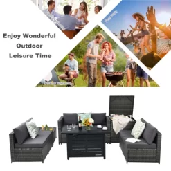 Tangkula 9 PCS Rattan Dinning Set Wicker Sofa W/Propane Gas Fire Pit 60,000 Btu Heater -Outdoor Comfort Deals Store GUEST 5e014d00 b1b5 4e1d 9911 9a2b9406d5a6