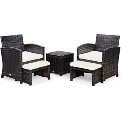 Tangkula 5 PCS Patio Rattan Wicker Furniture Set Chair Coffee Table Kit W/Soft Cushion Ottoman Gray/Turquoise/White/Red 12 Tangkula 5 PCS Patio Rattan Wicker Furniture Set Chair Coffee Table Kit W/Soft Cushion Ottoman Gray/Turquoise/White/Red -Outdoor Comfort Deals Store GUEST 5e21bbcf dff5 4467 875b 220758d26bfc