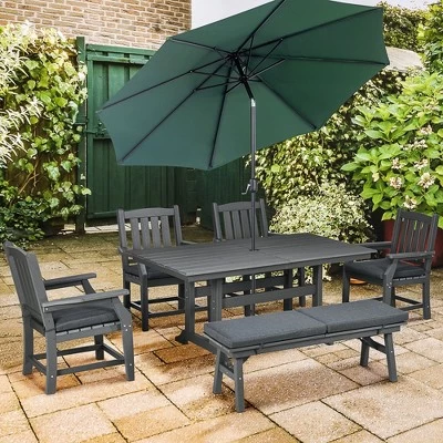 Outsunny Outdoor Dining Set, Patio Table And Chairs Set Of 6, Conversation Furniture With Armrests, Loveseat Bench, Umbrella Hole, Cushions 1 Outsunny Outdoor Dining Set, Patio Table And Chairs Set Of 6, Conversation Furniture With Armrests, Loveseat Bench, Umbrella Hole, Cushions