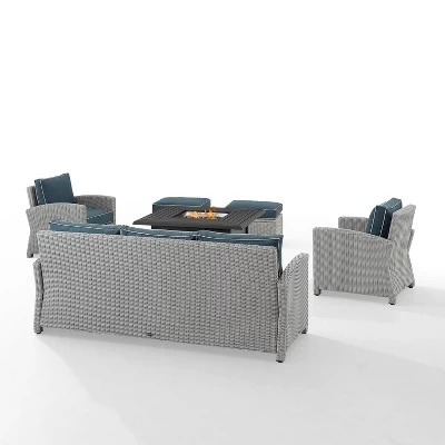 Bradenton 6pc Outdoor Wicker Sofa And Arm Chair Seating Set With Dante Fire Table And 2 Ottomans - Navy/Gray - Crosley 10 Bradenton 6pc Outdoor Wicker Sofa And Arm Chair Seating Set With Dante Fire Table And 2 Ottomans - Navy/Gray - Crosley - Image 10