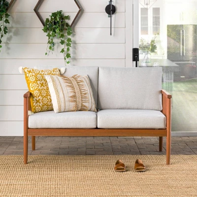 Saracina Home Modern Boho Eucalyptus Spindle Outdoor Bench With Cushions 2 Saracina Home Modern Boho Eucalyptus Spindle Outdoor Bench With Cushions - Image 2