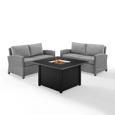 Bradenton 3pc Wicker Loveseat Set With Fire Table - Gray - Crosley 1 Bradenton 3pc Wicker Loveseat Set With Fire Table - Gray - Crosley